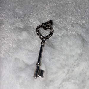Key to my heart pendant for necklace. Silver with diamonds.